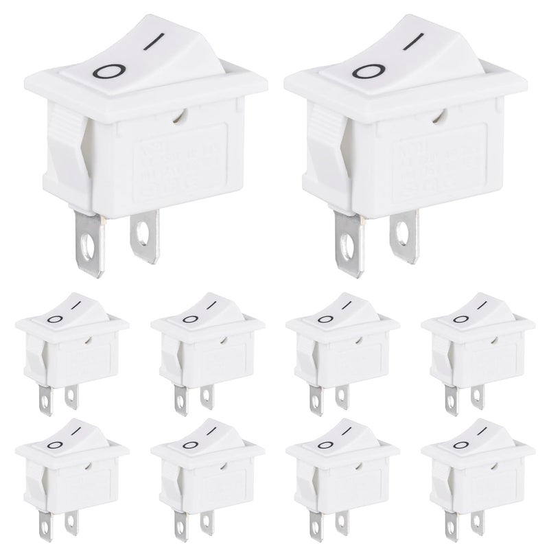 VEXUNGA 10 Pcs White Mini Rocker Switch 2 Pin On Off Boat Rocker Switch 10A 125VAC 6A 250VAC 2 Position Snap-in SPST KCD1 Toggle Switches for Car Marine Home Appliances - Image 1